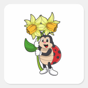 Adesivo Quadrado Ladybug with Flower Daffodil