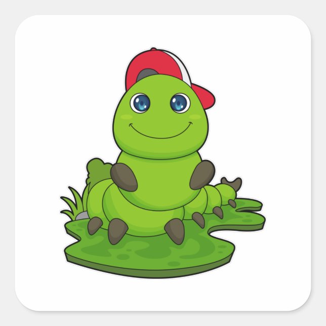 Adesivo Quadrado Lagarta com Boné (Frente)