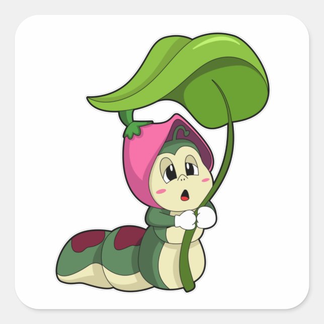 Adesivo Quadrado Lagarta com Folha (Frente)