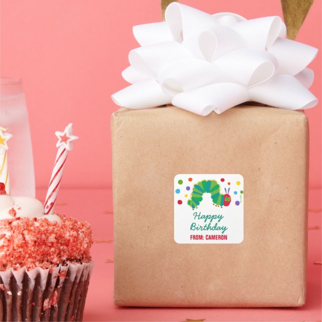 Adesivo Quadrado Lagarta com fome | Feliz Aniversário (Festa)