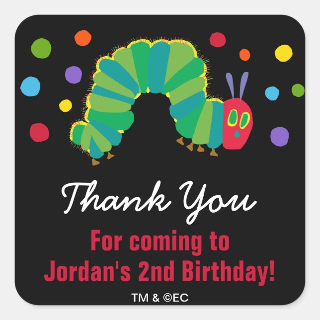 Adesivo Quadrado Lagarta com fome | Obrigado (Frente)