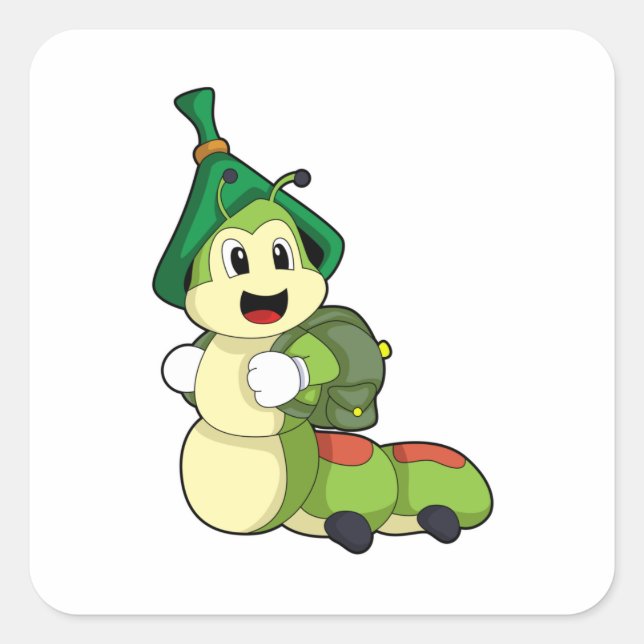 Adesivo Quadrado Lagarta como Estudante com Mochila (Frente)