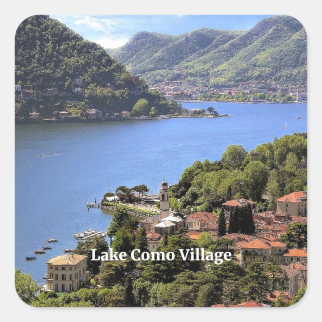 Adesivo Quadrado Lago Como Village, fotografia cênica, (Frente)