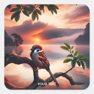Adesivo Quadrado Lago Fantasy Cute Bird Branch