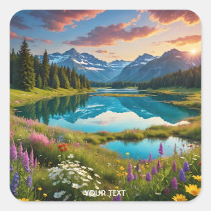 Adesivo Quadrado Lago Fantasy Cute Flower Meadows