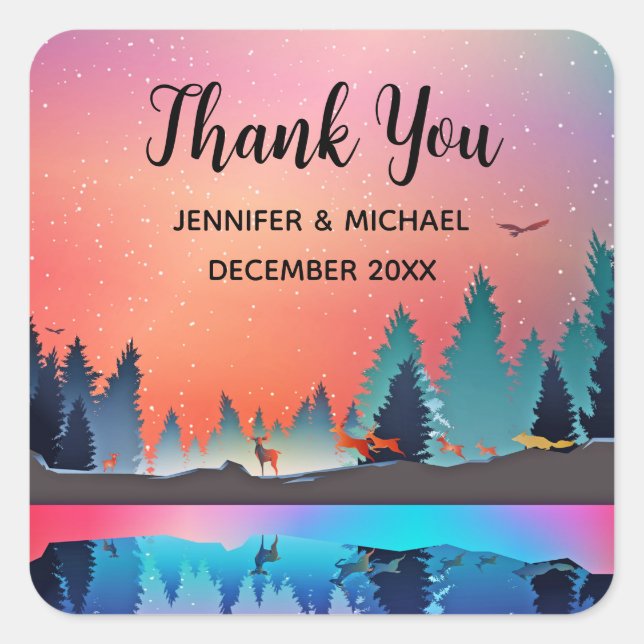Adesivo Quadrado Lago Scende Winter com Veado Obrigado (Frente)