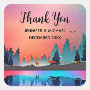 Adesivo Quadrado Lago Scende Winter com Veado Obrigado