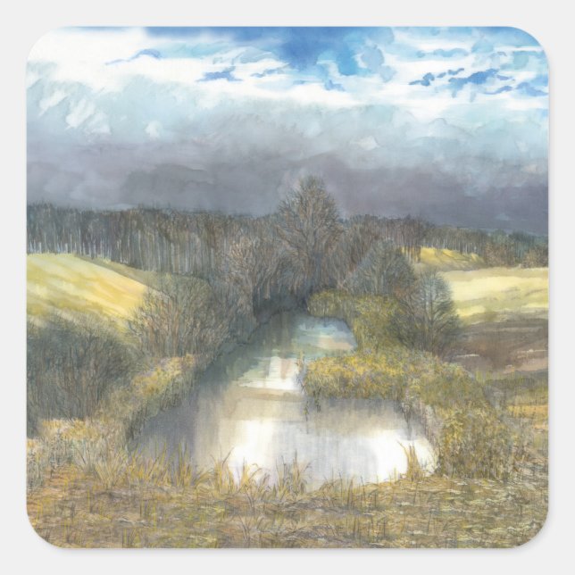Adesivo Quadrado lagoa de outono (Frente)