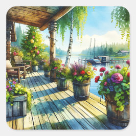 Adesivo Quadrado Lake House View | Pavimento sobre a baía