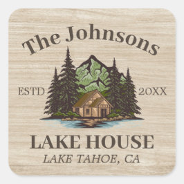 Adesivo Quadrado Lake House Wood Themed Family Name Personalizado