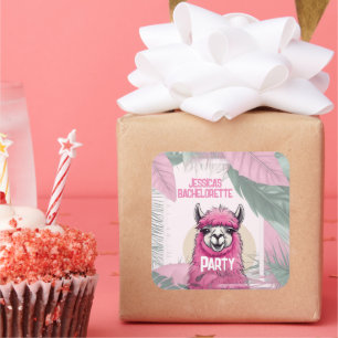 Adesivo Quadrado Lama Bachelorette Sorrindo Feliz Rosa