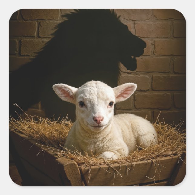 Adesivo Quadrado Lamb In a Manger With Lion Shadow (Frente)