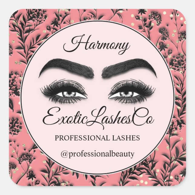 Adesivo Quadrado Lâmpada de Rosa Floral Eyelash Cleaner (Frente)