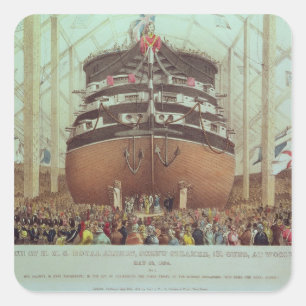 Adesivo Quadrado Lançamento de H.M.S. Real Albert, navio a vapor d