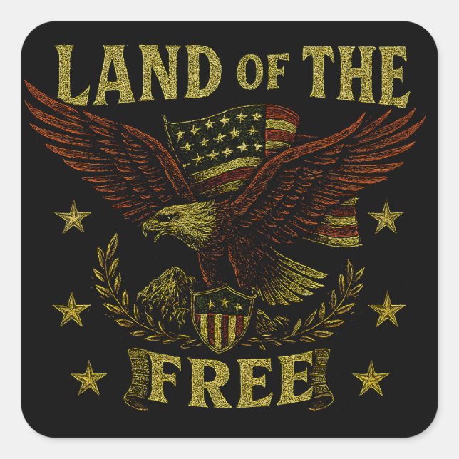 Adesivo Quadrado Land of the Free – Classic American Liberty (Frente)