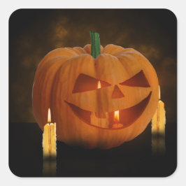 Adesivo Quadrado Lanterna de Abóbora Halloween com Velas