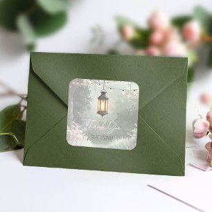 Adesivo Quadrado Lanterna Jardim Encantada Obrigado ID1163 Rosa