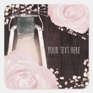 Adesivo Quadrado Lanterna Rustic Glow Rosas Bege Rosa Bebe Casament
