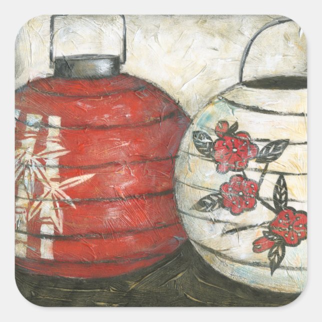 Adesivo Quadrado Lanternas Chinesas de Ano Novo com Impressão Flora (Frente)