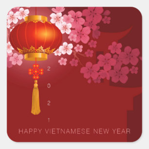 Adesivo Quadrado Lanternas Hao Dao Happy Vietnamita Novo Ano Quadra