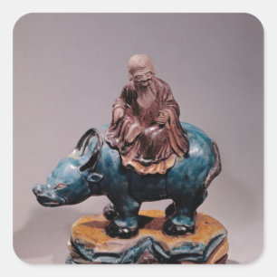Adesivo Quadrado Lao-Tzu em seu búfalo, dinastia de Qing