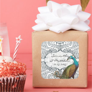 Adesivo Quadrado Lapis Blue Peacock Love Bird Seal