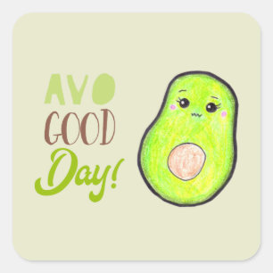 Adesivo Quadrado lápis colorido kawaii avocado, excelente dia, boni