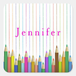 Adesivo Quadrado Lápis De Arte Colorido Autocolante De Volta À Esco