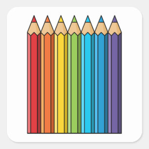 Adesivo Quadrado Lápis de Coloração do Arco-Íris