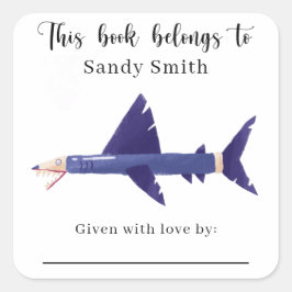 Adesivo Quadrado Lápis-tubarão - Este livro pertence com mensagem