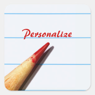 Adesivo Quadrado Lápis vermelho do professor no papel alinhado com