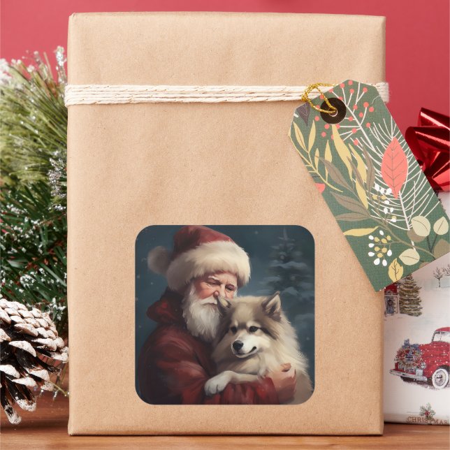 Adesivo Quadrado Lapphund Santa Claus Festivo (Feriado)