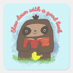 Adesivo Quadrado Laptop dos Amantes do Livro Verde Kawaii