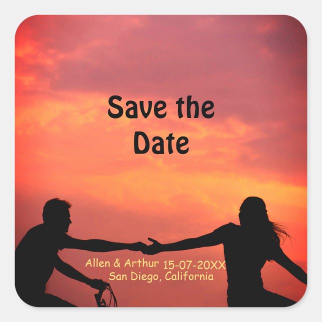 Adesivo Quadrado laranja boho salvar data QR adicionar nome do site (Frente)