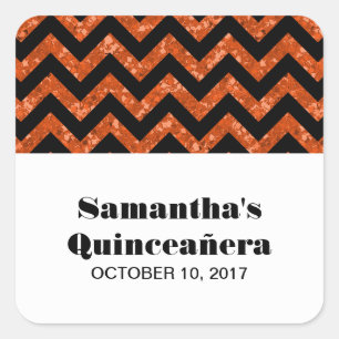 Adesivo Quadrado Laranja Chevron Glitter Quinceañera Stickers