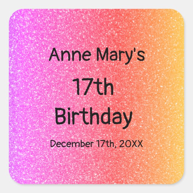 Adesivo Quadrado Laranja Cor-de-rosa-brilho 17.º aniversário Idade  (Frente)