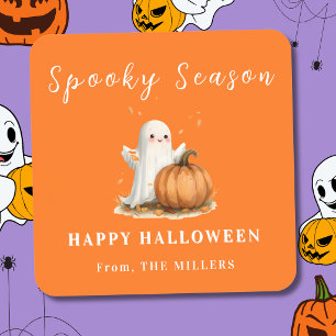 Adesivo Quadrado Laranja Fantasmagórica da Temporada de Halloween