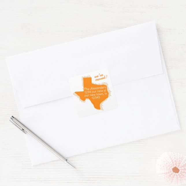 Adesivo Quadrado Laranja, movemos-nos - Texas pontilhado movendo-se (Envelope)