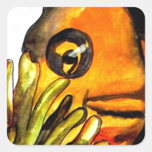 Adesivo Quadrado Laranja Palhaço Peixe aquarela pintura original