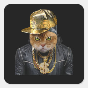 Adesivo Quadrado Laranja Tabby Cat Rapper Como Artista De Hip Hop