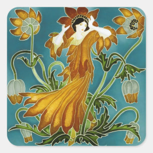 Adesivo Quadrado Laranja Tulipa Walter Crane Arte Nova Floral