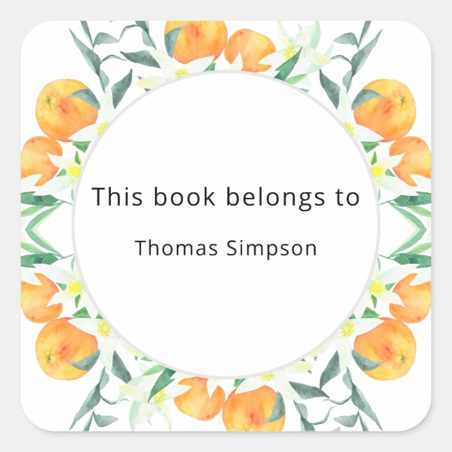 Adesivo Quadrado Laranjas dos citrinos - chá de fraldas (Frente)