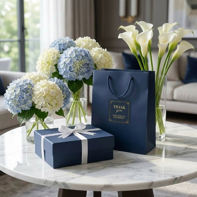 Adesivo Quadrado Large Stickers Navy Gold 80th Birthday Thank You (SEE FULL SUITE AT BOTTOM)