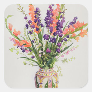 Adesivo Quadrado Larkspur e Gladioli em um vaso marroquino