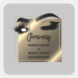 Adesivo Quadrado Lashes Limpo Makeup Beauty Compro Obrigado Dourado