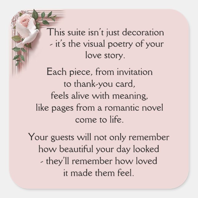 Adesivo Quadrado Lasting Impression -  Pink Roses & Doves (Frente)