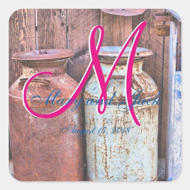 Adesivo Quadrado Latas de Leite Vintage Metal Rústico Antigo Monogr (Frente)