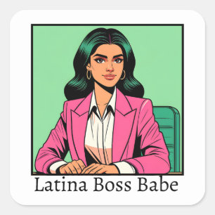 Adesivo Quadrado Latina Boss Babe Pop Art empresária