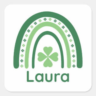 Adesivo Quadrado Laura Nome Trevo Boho Arco-íris