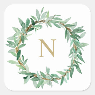 Adesivo Quadrado Laurel Olive Leaf Wreath Monographic Sticker